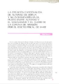 La creación cardenalicia de Alfonso de Borja y su intervención en el pleito entre Alfonso V el Magnánimo y el clero de la Corona de Aragón por el edicto fiscal de 1448