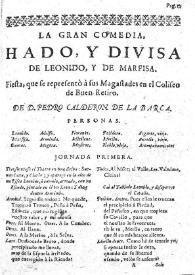 Hado, y divisa de Leonido, y de Marfisa / de don Pedro Calderon de la Barca | Biblioteca Virtual Miguel de Cervantes