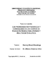 Las prioridades institucionales y curriculares en los centros de educación básica para jóvenes y adultos de Choluteca / Reniery Misael Maradiaga | Biblioteca Virtual Miguel de Cervantes