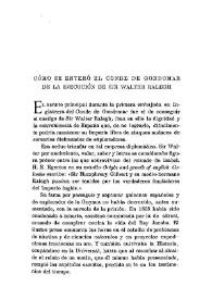 Cómo se enteró el Conde de Gondomar de la ejecución de Sir Walter Ralegh / F.J.Sánchez Cantón | Biblioteca Virtual Miguel de Cervantes