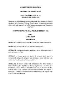 Constitución Política de la República de Costa Rica de 1949 (Incluye las reformas hasta 2003) | Biblioteca Virtual Miguel de Cervantes