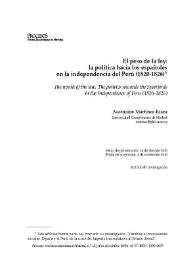 El peso de la ley: la política hacia los españoles en la independencia del Perú (1820-1826)  / Ascensión Martínez Riaza | Biblioteca Virtual Miguel de Cervantes
