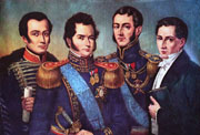 Chile. Los «fundadores» de la República: José Miguel Carrera     (1785-1821), Bernardo O'Higgins (1778-1842), José de San Martín     (1778-1850) y Diego Portales (1793-1837).