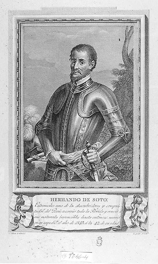 Retrato de Hernando de Soto 
 Fuente: Juan Brunetti,  Hernando de Soto , Madrid, Imprenta Real, 1791 