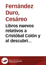 Libros nuevos relativos a Cristóbal Colón y al descubrimiento del Nuevo Mundo | Biblioteca Virtual Miguel de Cervantes