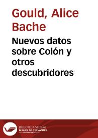 Nuevos datos sobre Colón y otros descubridores / Alicia B. Gould | Biblioteca Virtual Miguel de Cervantes