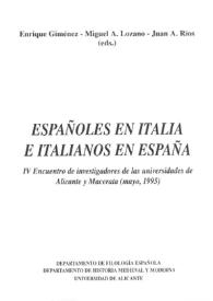 Españoles en Italia e italianos en España / IV Encuentro de investigadores de las universidades de Alicante y Macerata (mayo, 1995); Enrique Giménez, Miguel A. Lozano, Juan A. Ríos (eds.) | Biblioteca Virtual Miguel de Cervantes