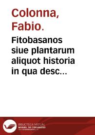 Fitobasanos siue plantarum aliquot historia in qua describuntur diuersi generis plantae veriores, ac magis facie, viribusque respondentes antiquorum Theophrasti, Dioscoridis, Plinij, Galeni, aliarumque delineationibus, ab alijs hucusque non amimaduersae / Fabio Columna auctore; Accesit etiam Piscium aliquot, plantarumque nouarum historia eodem auctore ... | Biblioteca Virtual Miguel de Cervantes