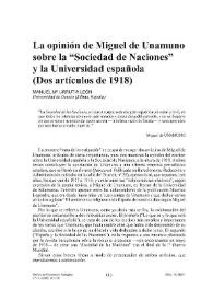 La opinión de Miguel de Unamuno sobre la "Sociedad de Naciones" y la Universidad española (Dos artículos de 1918) / Manuel Mª. Urrutia León | Biblioteca Virtual Miguel de Cervantes