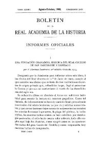 Una fundación granadina. Historia del Real Colegio de San Bartolomé y Santiago por F. Martínez Lumbreras / M.Gómez-Moreno | Biblioteca Virtual Miguel de Cervantes