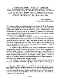 Otro espejo de las costumbres: una interpretación metateatral de una carta extraviada en "El desdichado en fingir" de Juan Ruiz de Alarcón / Jules Whicker | Biblioteca Virtual Miguel de Cervantes