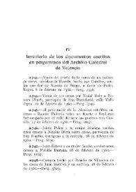 Inventario de los documentos escritos en pergaminos del Archivo Catedral de Valencia [IV] (Continuación) / Elías Olmos Canalda | Biblioteca Virtual Miguel de Cervantes