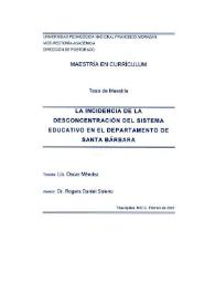La incidencia de la desconcentración del sistema educativo en el departamento de Santa Bárbara | Biblioteca Virtual Miguel de Cervantes