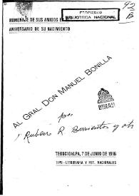 Al General don Manuel Bonilla. Homenaje de sus amigos en el aniversario de su nacimiento | Biblioteca Virtual Miguel de Cervantes