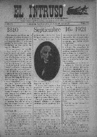 El intruso. Tri-Semanario Joco-serio netamente independiente. Tomo I, núm. 73, jueves 15 de septiembre de 1921 | Biblioteca Virtual Miguel de Cervantes