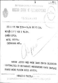 Cable de Indalecio Prieto a Carlos Esplá. México, 7 de marzo de 1945 | Biblioteca Virtual Miguel de Cervantes