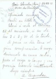 Carta de Arguedas, Alcides | Biblioteca Virtual Miguel de Cervantes