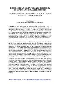 Diez años de la Constitución de Cádiz en el debate político francés: 1814-1824 = The reception of Cadiz Constitution in french political debate: 1814-1824 / Nere Basabe | Biblioteca Virtual Miguel de Cervantes