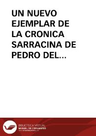 UN NUEVO EJEMPLAR DE LA CRONICA SARRACINA DE PEDRO DEL CORRAL / Sanchez Del Barrio, Antonio | Biblioteca Virtual Miguel de Cervantes