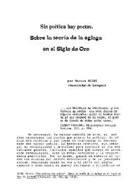 Sin poética hay poetas  : Sobre la teoría de la égloga en el Siglo de Oro / por Aurora Egido | Biblioteca Virtual Miguel de Cervantes