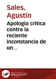 Apologia critica contra la reciente inconstancia de un moderno | Biblioteca Virtual Miguel de Cervantes