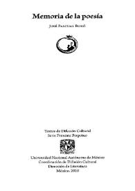 Memoria de la poesía / José Pascual Buxó | Biblioteca Virtual Miguel de Cervantes