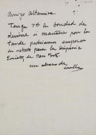 Carta de Joaquín Sorolla a Rafael Altamira. [1912 o 1913?] / Joaquín Sorolla | Biblioteca Virtual Miguel de Cervantes