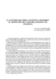 El concepto de forma lingüística interior y su adaptación en la escuela española de Filología / Francisco A. Marcos Marín | Biblioteca Virtual Miguel de Cervantes