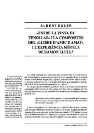 "Enfre la vinya e·l fenollar"? La composició del "Llibre d'Amic e Amat" i l'experiència mística de Ramon Llull / Albert Soler | Biblioteca Virtual Miguel de Cervantes