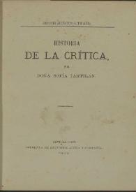 Historia de la crítica / por Sofía Tartilán | Biblioteca Virtual Miguel de Cervantes
