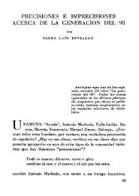 Precisiones e imprecisiones acerca de la generación del 98 / por Pedro Laín Entralgo | Biblioteca Virtual Miguel de Cervantes