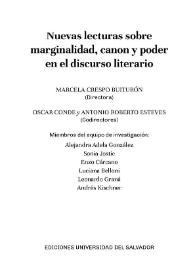 Nuevas lecturas sobre marginalidad, canon y poder en el discurso literario / Marcela Crespo Buiturón (directora); Óscar Conde y Antonio Roberto Esteves (codirectores) | Biblioteca Virtual Miguel de Cervantes