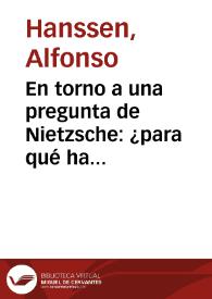 En torno a una pregunta  de Nietzsche: ¿para qué ha servido la filosofía? | Biblioteca Virtual Miguel de Cervantes