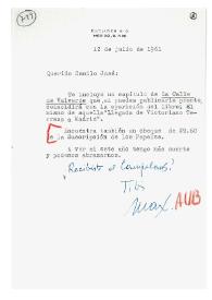 Carta de Max Aub a Camilo José Cela. México, 12 de julio de 1961 | Biblioteca Virtual Miguel de Cervantes