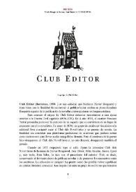 Club Editor (Barcelona, 1959-  ) [Semblanza] / Marta Pasqual i Llorenç | Biblioteca Virtual Miguel de Cervantes
