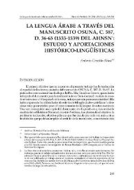 La lengua árabe a través del manuscrito Osuna, C. 587, D. 36-65 (1533-1539) del AHNSN: estudio y aportaciones histórico-lingüísticas / Antonio Constán Nava | Biblioteca Virtual Miguel de Cervantes