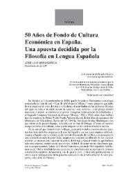50 Años de Fondo de Cultura Económica en España. Una apuesta decidida por la Filosofía en Lengua Española / José Luis Mora García | Biblioteca Virtual Miguel de Cervantes