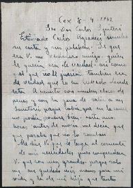 Carta de Josefina Manresa a Carlos Spiteri. Cox, 8 de abril de 1942 | Biblioteca Virtual Miguel de Cervantes