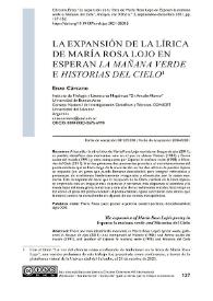 La expansión de la lírica de María Rosa Lojo en esperan "La mañana verde" e "Historias del cielo" / Enzo Cárcano | Biblioteca Virtual Miguel de Cervantes