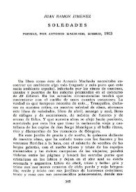 "Soledades": poesías, por Antonio Machado, Madrid, 1903  / Juan Ramón Jiménez | Biblioteca Virtual Miguel de Cervantes