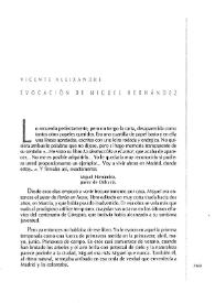 Evocación de Miguel Hernández / Vicente Aleixandre | Biblioteca Virtual Miguel de Cervantes