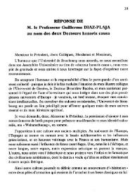 Réponse de M. le Professeur Guillermo Díaz-Plaja au nom des deux Docteurs Honoris causa / Guillermo Díaz-Plaja | Biblioteca Virtual Miguel de Cervantes