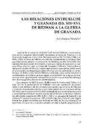 Las relaciones entre Elche y Granada (ss. XIV-XV). De Ridwan a la guerra de Granada / José Hinojosa Montalvo | Biblioteca Virtual Miguel de Cervantes