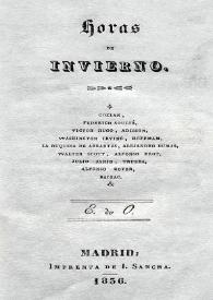 Horas de invierno. Tomo primero / E. de O. | Biblioteca Virtual Miguel de Cervantes